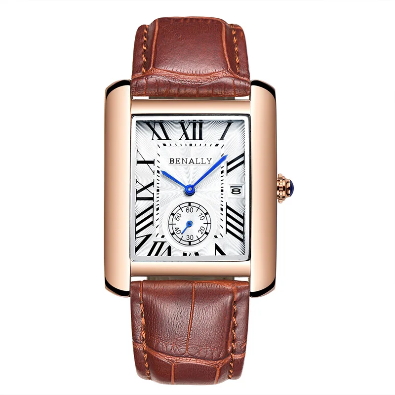 ONOLA Топ люксовый бренд классические квадратные часы мужские модные деловые повседневные наручные часы водонепроницаемые из натуральной кожи кварцевые мужские часы - Цвет: brown gold white