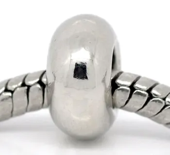 

DoreenBeads Silver Color Smooth Spacer Beads Fit European Charm 9x5mm,30PCs, new