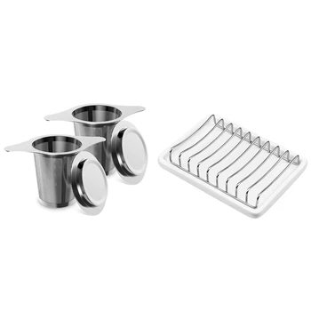 

2 Set Accessories: 1 Set Ceramic Soap Dish, Double Layer Shower Soap Holder Tray & 1 Set Tea Infuser, Long-Handled Tea Filter wi