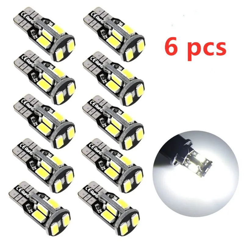 6 шт T10 светодиодный лампочка для салона автомобиля Canbus Error Free T10 белый 5730 10SMD светодиодный 12V автомобиль клиновидные боковые светильник белая лампа стайлинга автомобилей
