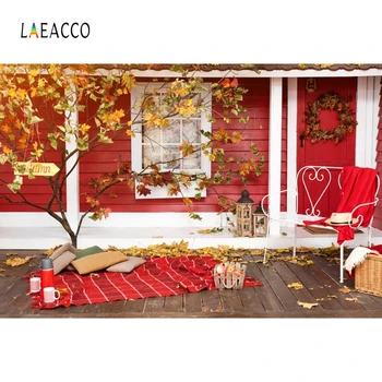 

Laeacco Autumn Portrait Yard Wooden House Chair Maple Photophone Photography Backgrounds Photographic Backdrops For Photo Studio