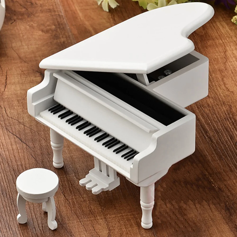 Caixa de música de piano de cauda de madeira para crianças, mini piano  brinquedos, caixa de música clássica com fezes, presentes artesanais para  meninas - AliExpress