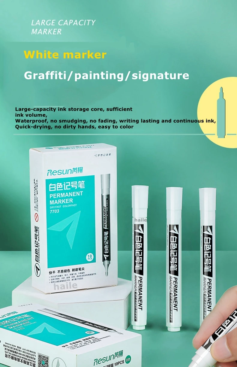 Haile 5Pcs Oily Waterproof White Marker Pen Permanent Paint Pen Graffiti Pens Painting,Tyre Tread Environmental Pen Art Supplies