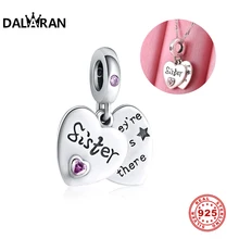 Даларана чистого серебра 925 пробы сестры стерлингового серебра Подвески двойное кольцо с сердечками, подвеска в форме сердца для Для женщин, соответственные Европейской Пандоре обаятельные браслеты и Цепочки и ожерелья
