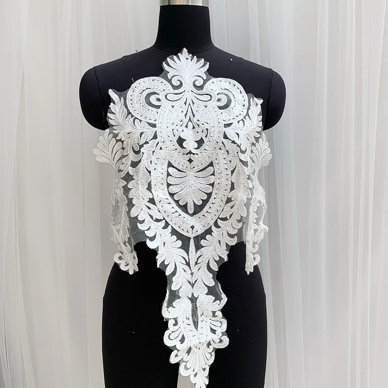 

One Piece Rayon Mesh Embroidered Ivory Bridal Dress Floral Lace Applique Patterns
