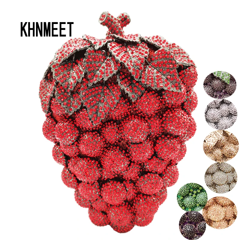 KHNMEET Newest Luxury Crystal Bags Fruit Designer grape Clutch Bags Women Evening Bags Boutique Bags for Wholesale Handbags SM21