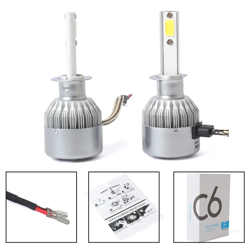 2pcs C6 светодиодный автомобильный головной светильник COB H1 36W 7600LM белый светильник лампы