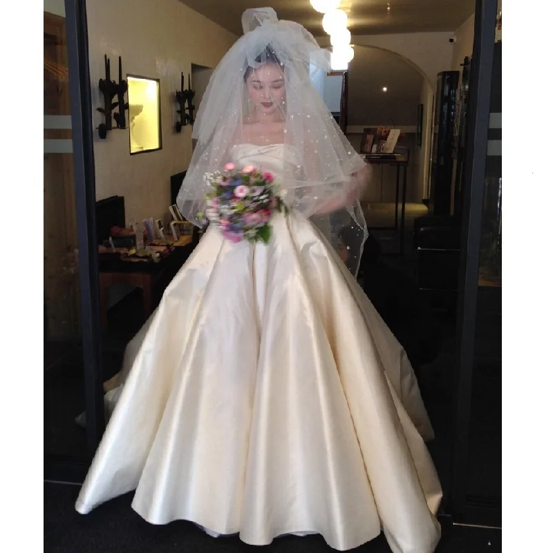 Alilove Stain/A Line/Strapless/White/Bridal/Simple/New/Style/Backless/Big Size/Bride Wedding Dress Sleeveless/Lace/Women/Luxury