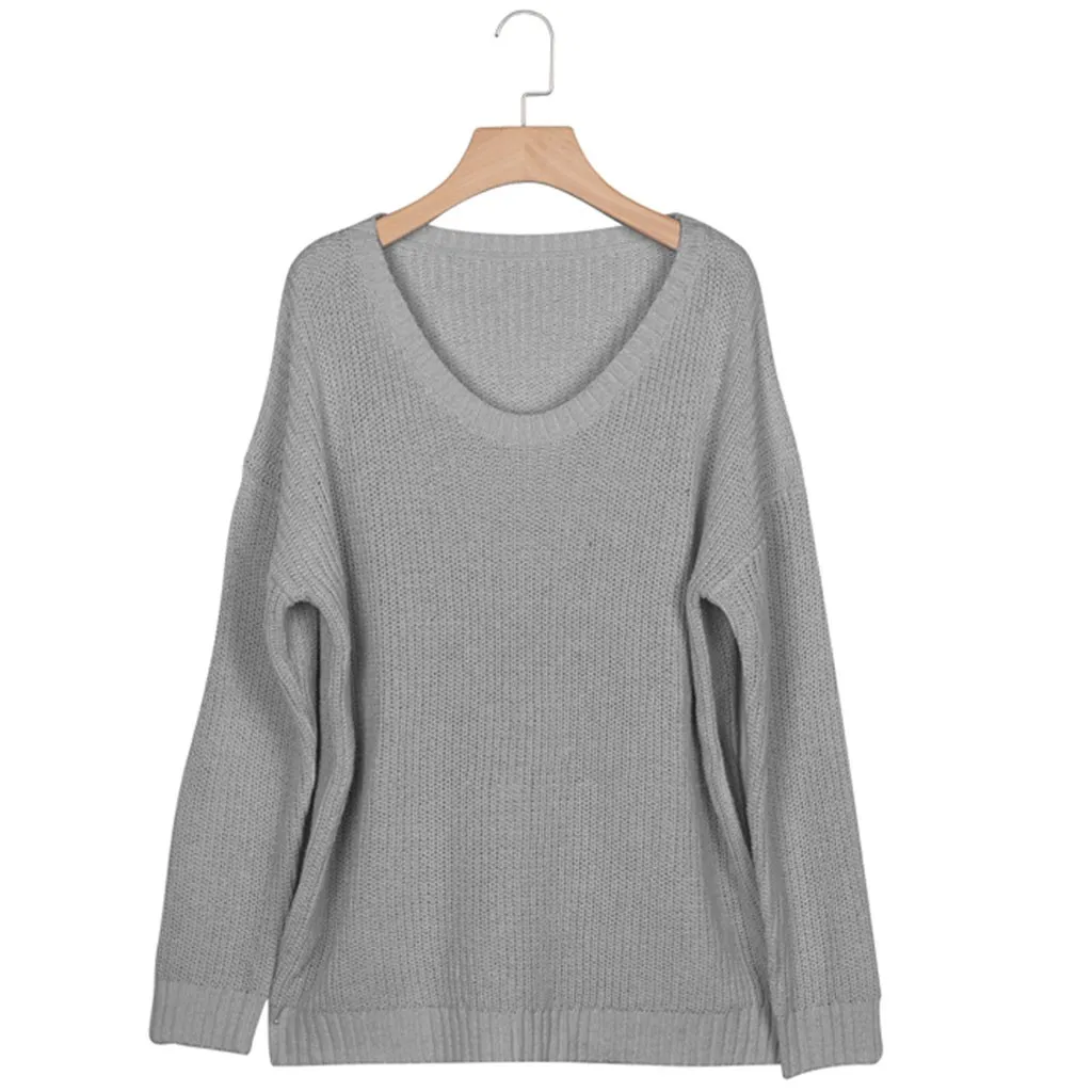 Женский Повседневный однотонный вязаный свитер с открытыми плечами и длинным рукавом, сексуальный топ-блузка, женская зимняя одежда, новинка