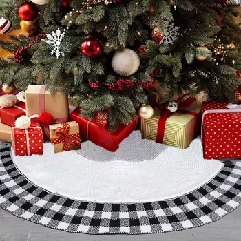 

48inch Christmas Tree Skirt Knitted Lattice Floor Mat Cover Ornament Xmas New Year Party Decoration