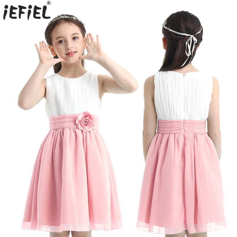 

Kids Wedding Bridesmaid Flower Girl Dress Sleeveless Pleated Cute Princess Dress Elegant Spliced Evening Birthday Party Dresses