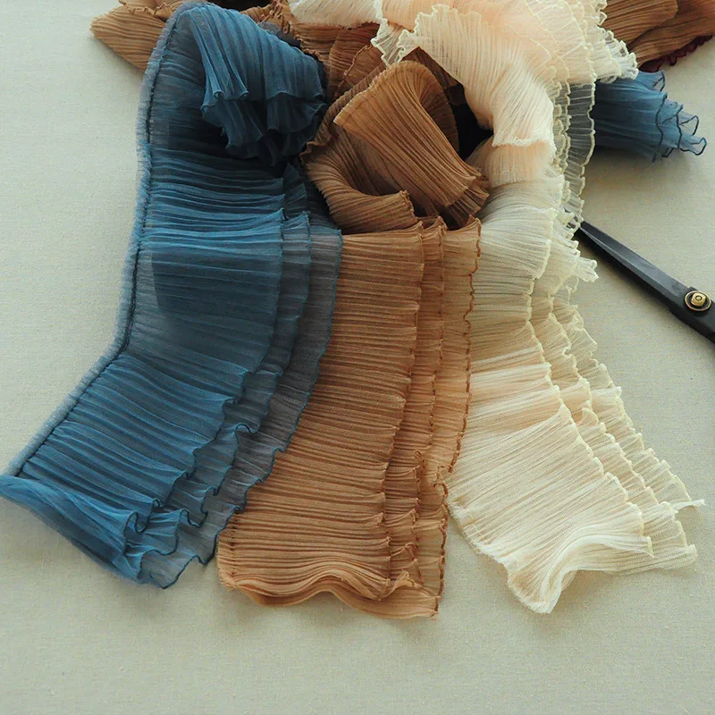 

1M Pleated Guipure Lace Fabric 15cm Tulle Lace Ribbon Sewing Crafts Brown Red Blue Lace Trim For Dress encajes para costura Q02