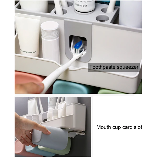 Настенная подставка для зубных щеток большой емкости с автоматическим диспенсером для зубной пасты GQ999