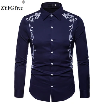 

EU size Men casual Shirts New flower embroidery Palace Long Sleeve shirt Masculina Social Chemise Homme Fashion Shirts