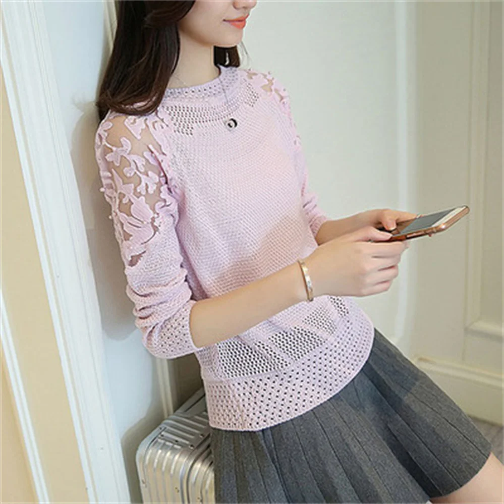 Japanese Sweet Pink Velvet Long Sleeved Loose lace Long Sweater SD02033