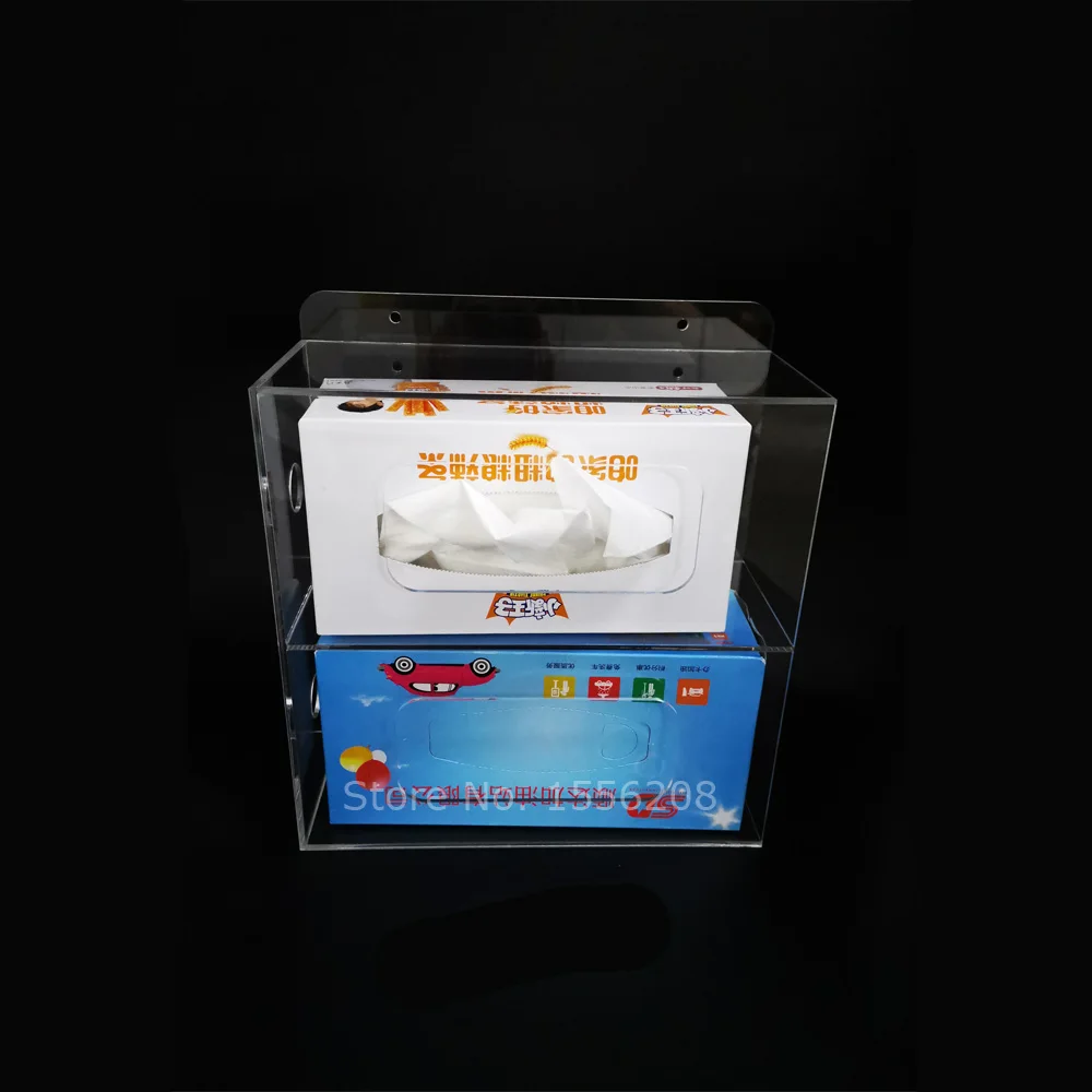 Clear Wall Mount Acrylic Double Side Loading Glove Box Dispenser Holder 10" Width x 11" Height x 4" Depth 5