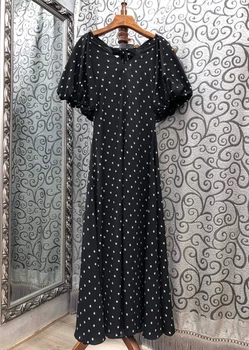 

2020 Spring and Summer New Women's V-neck Back Strap Decorative Dot Prints Short Sleeve Long Dress 625