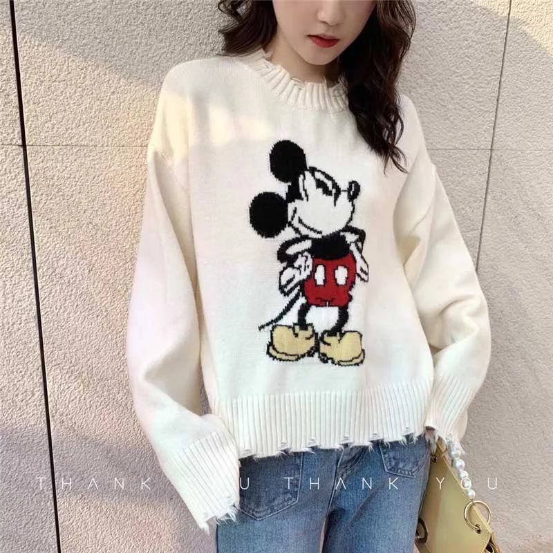 NiceMix Korean Style New Women's Winter Autumn Women's Fashion Loose Animal Embroidery Knitted Sweater Female Oversize Pull