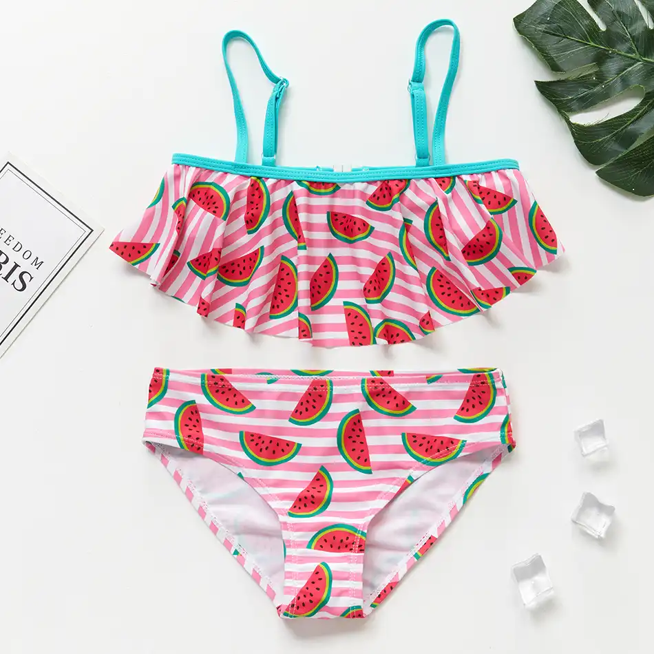 striped two piece bathing suit