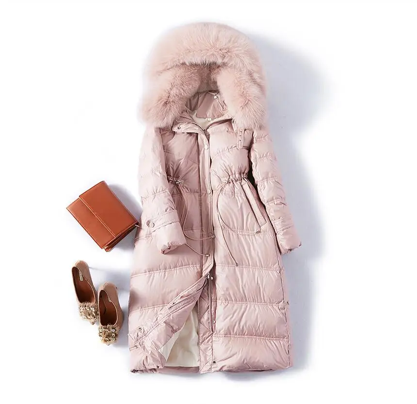 hiver 90% одеяло de canard manteau femmes epais chauche vestes grand rеel fourrure de renard mince femelle длинные vers le bas pardessus