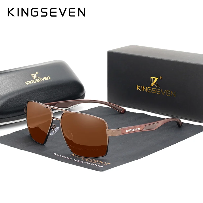 KINGSEVEN, новинка, поляризованные мужские солнцезащитные очки, квадратная алюминиевая оправа, мужские солнцезащитные очки для вождения, рыбалки, Zonnebril N7719 - Цвет линз: Brown