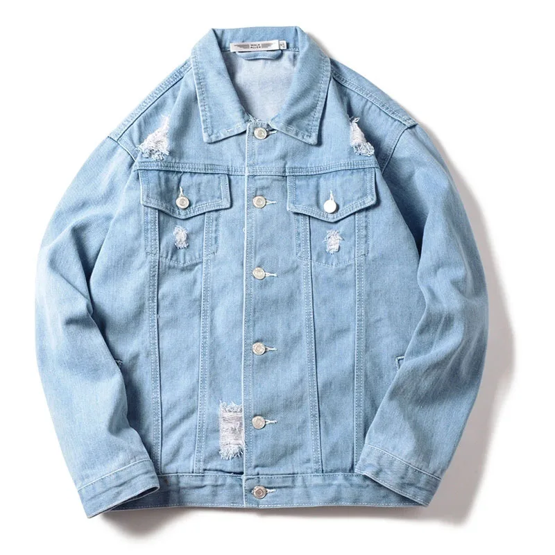 Мужская мода тонкая джинсовая куртка мужская повседневная куртка-бомбер мужская хип-хоп Мужская Ретро джинсовая куртка уличная одежда - Цвет: sky blue