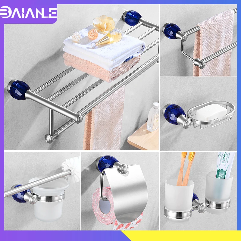 

Blue Diamond Bathroom Towel Holder Stainless Steel Towel Rack Hanging Holder Towel Bar Ring Coat Robe Hook Toilet Paper Holder