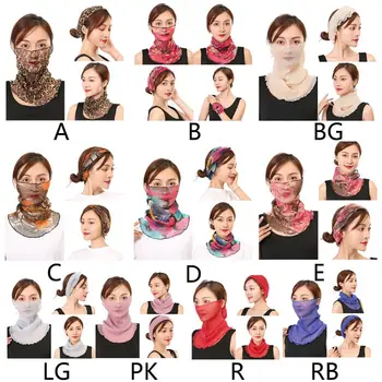 

Women Multifunction Neck Gaiter Face Mask Shimmer Mesh Floral Sun Protection Earloop Scarf Headband Agaric Ruffles Trim Bandana