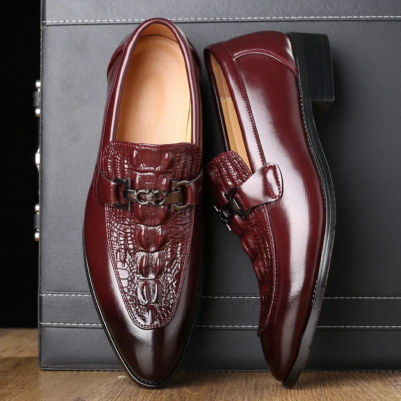 Men Leather Dress Shoes British Style Pointed Toe Slip on Loafers Party Wedding Business Luxury Male Casual Shoes Plus Size