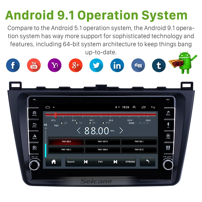 Seicane для Mazda 6 Rui wing 2008 2009 2010 2011- Android 9,1 автомобильный gps-навигатор плеер стерео 2DIN ram 2 Гб rom 32 ГБ
