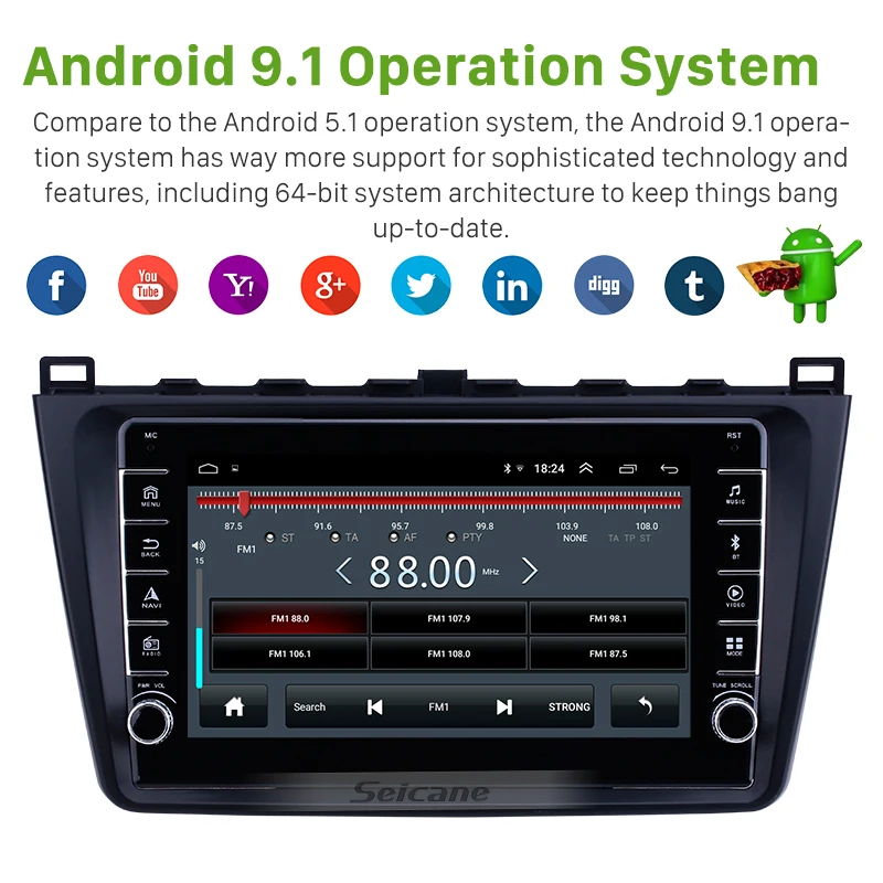 Perfect Seicane For Mazda 6 Rui wing 2008 2009 2010 2011-2014 Android 9.1 Car GPS Navigation Unit Player Stereo 2DIN  RAM 2GB ROM 32GB 5