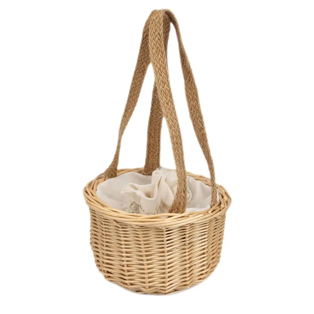 Wicker Bag Rattan Crossbody Bags For Women Small Wicker Basket Summer Beach Bag With Cotton Pocket Handmade Shoulder Straw Bag