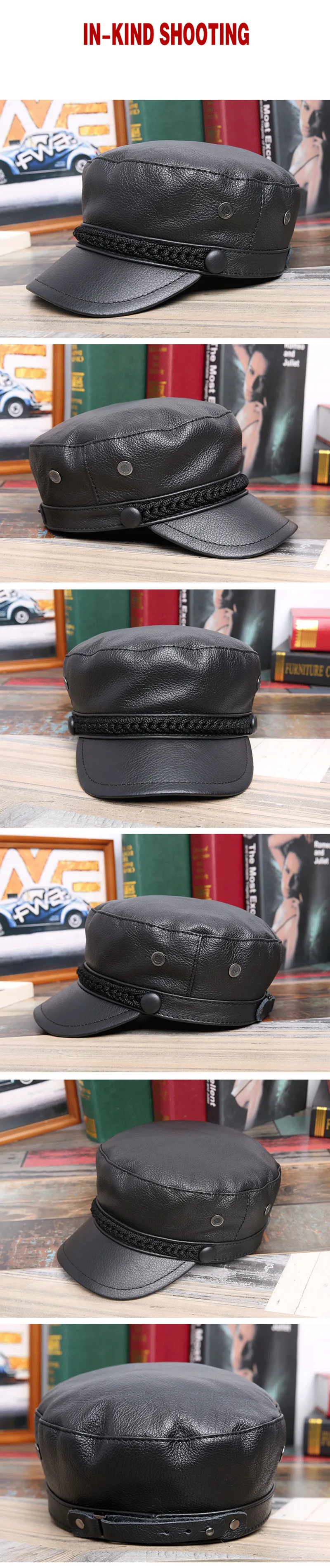 SILOQIN Quality Genuine Leather Hat Snapback Woman Autumn Winter Fashion First Layer Cowhide Military Hats Trend Men's Flat Caps