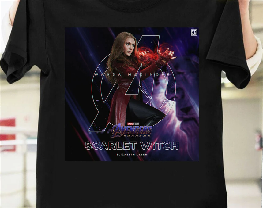 Алая ведьма Marvel Мстители Endgame футболка черный размер Loose свободный Топ Футболка |