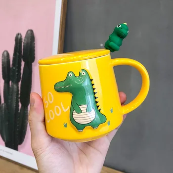 

Mug 3D relief dinosaur monster ceramic mug cute cartoon color glaze office tea coffee drinking cup