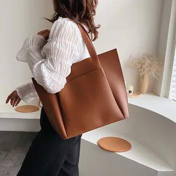 

PU Leather Shoulder Bag For Women 2020 New Handbag Big Bag Simple For Girls For Girls Soft Leather Large Capacity Tote Bag