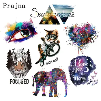 

Prajna Colorful Eyes Iron On Transfers Vinyl Heat Transfer Tiger cat Heart Ironing Stickers On Clothes DIY Patches For Clothing