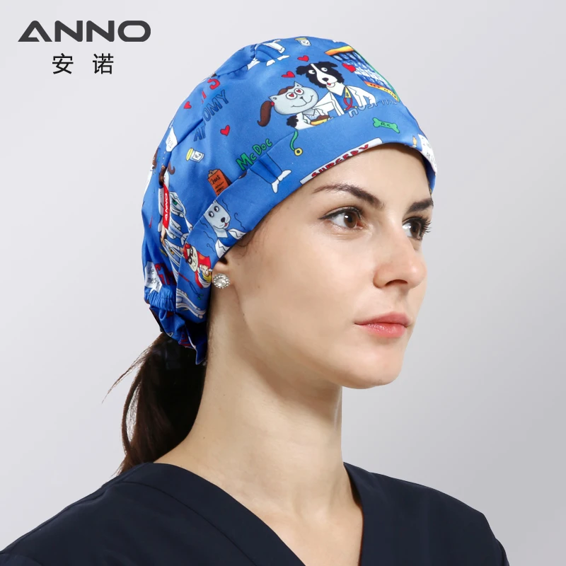 ANNO Medical caps Red Cotton Short/Long Hair Surgical Surgeon's Surgery Hat Hospital Doctor Nurse Hat Men Scrub Hats With Mask - Цвет: B-MaoGouYiSheng-Cap