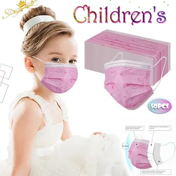 

50Pcs Kids Child Disposable Cartoon Mouth Mask 3 Layer Breathable Children's Non Wovens Mask Thick Warm Face Earloop Mask