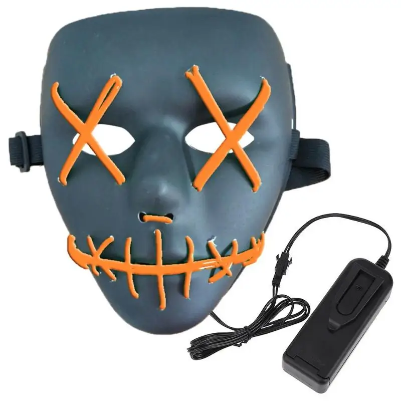 EL Luminous Glowing Masks Halloween Masquerade Makeup Party Decor Supplies Personality Decoration Light Up Masks Glow In Dark - Цвет: Оранжевый