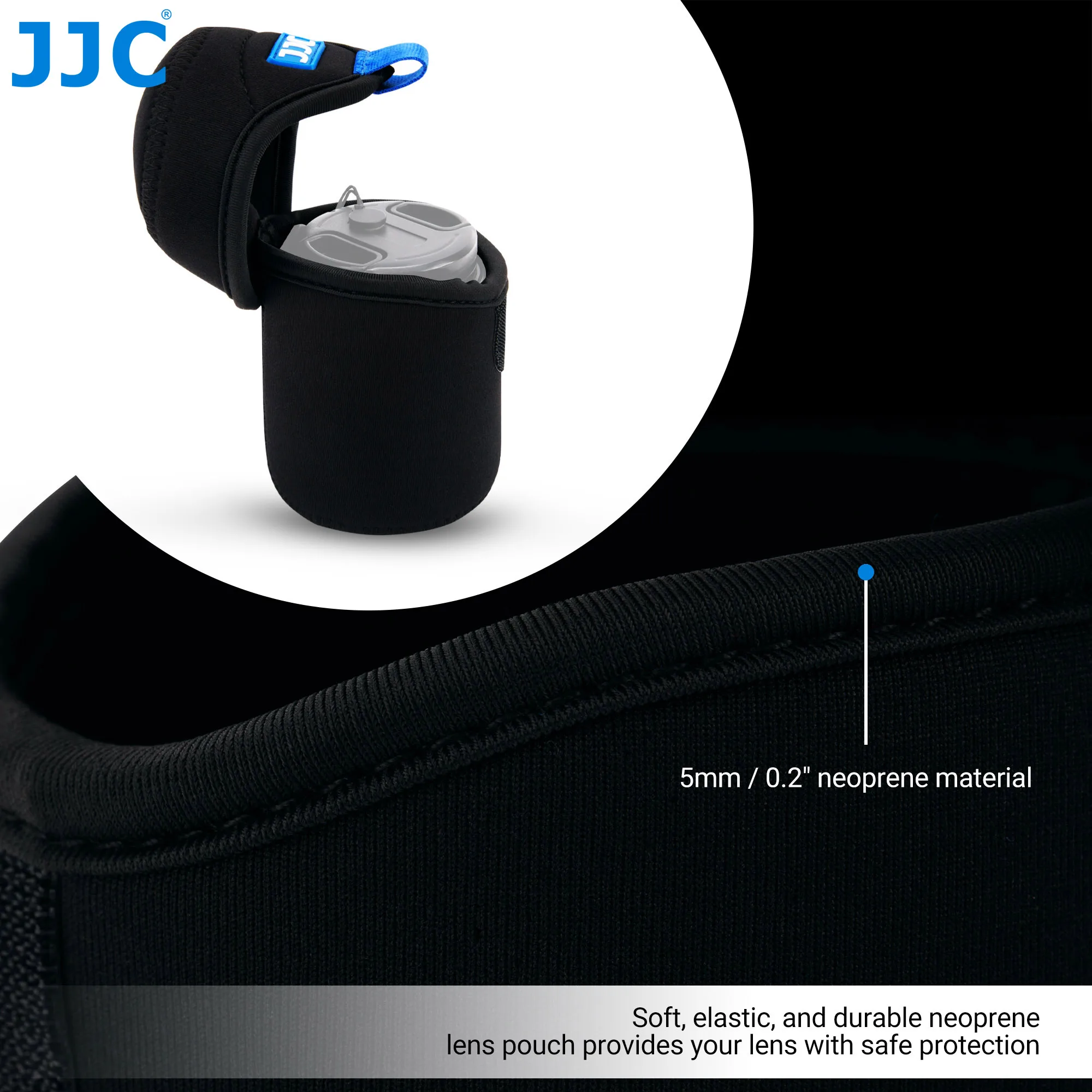 JJC Neoprene Compact Camera Lens Pouch Bag with Fold-Over Closure