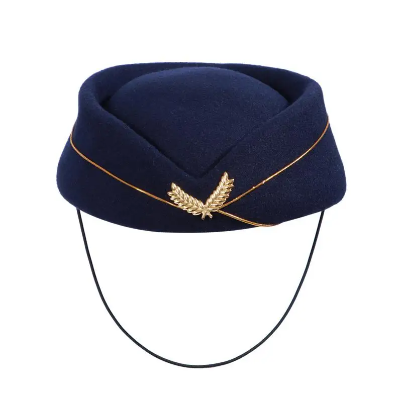 Для женщин стюардесса шляпа из шерсти фетровая шляпа стюардесса шляпа шапочка стюардессы для костюм Косплэй музыкальное выступление - Цвет: Dark Blue
