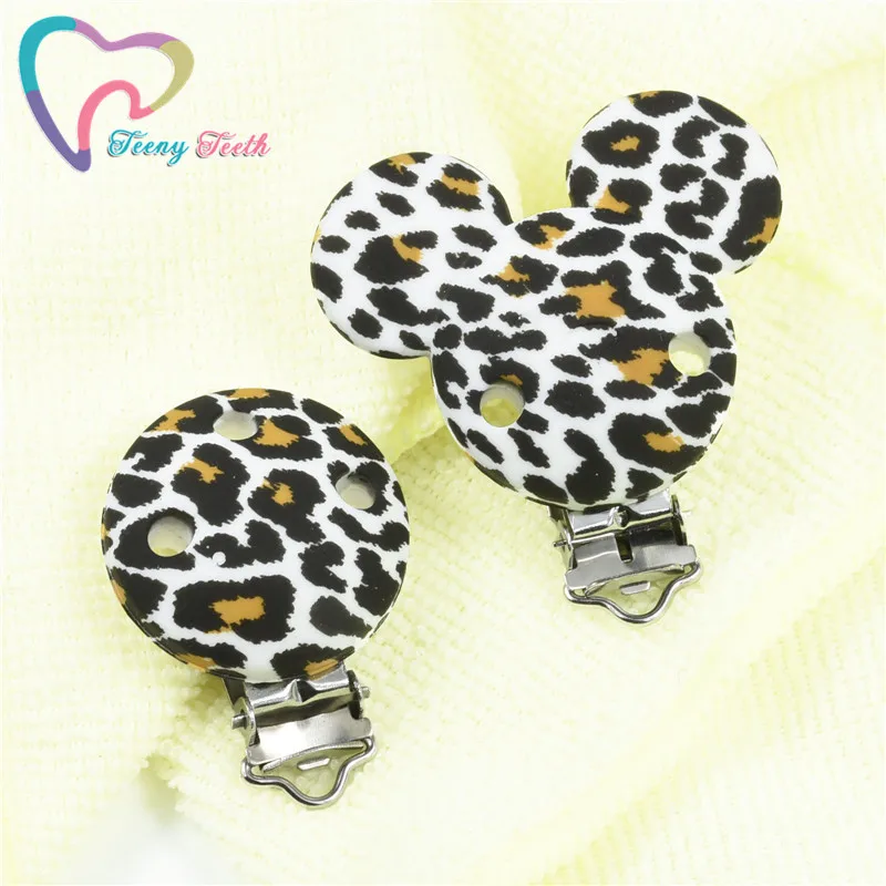 100 PCS Mouse Silicone Baby Teether Clips Leopard Pacifier Clip Beads Accessories Chain Clasps Toy |