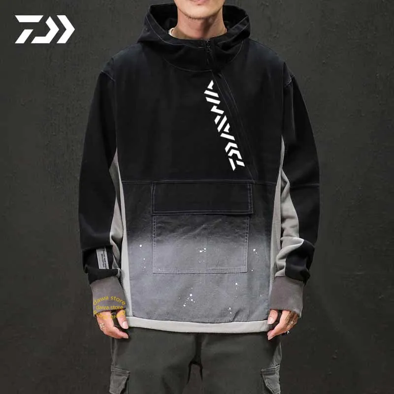 Daiwa Рыбацкая рубашка с длинным рукавом, одежда для рыбалки, толстовка на молнии, осенняя толстовка, мужское пальто, Лоскутная куртка, верхняя одежда, свитер
