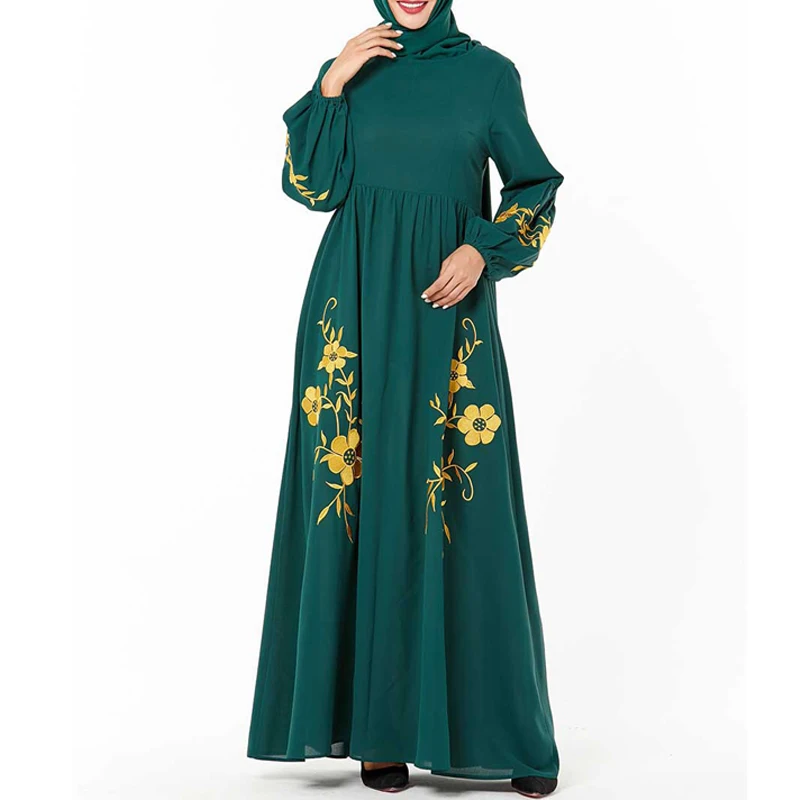 green dress Кафтан абайя Дубай турецкое мусульманское платье ислам ic одежда Абая для женщин Кафтан марокаин халат исламский хиджаб платье Djelaba Femme - Цвет: green dress