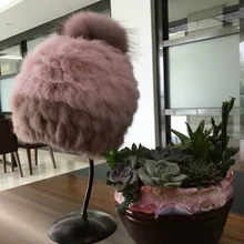 Новые женские меховые шапки осень-зима, Лоскутные Шапки из натурального кроличьего меха, вязаные меховые шапки, толстые теплые шапки с большим шариком WQ126