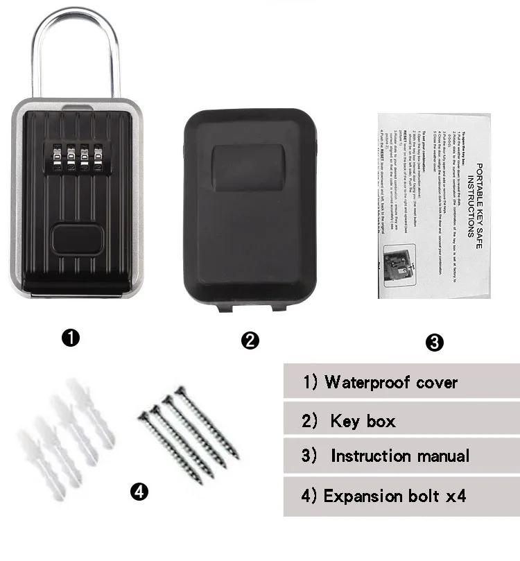 Wall Mounted Outdoor Key Storage Lock Box Wall Safe Key Box Keys Holder 4-digit Password Mini Safe Combination Padlock Black