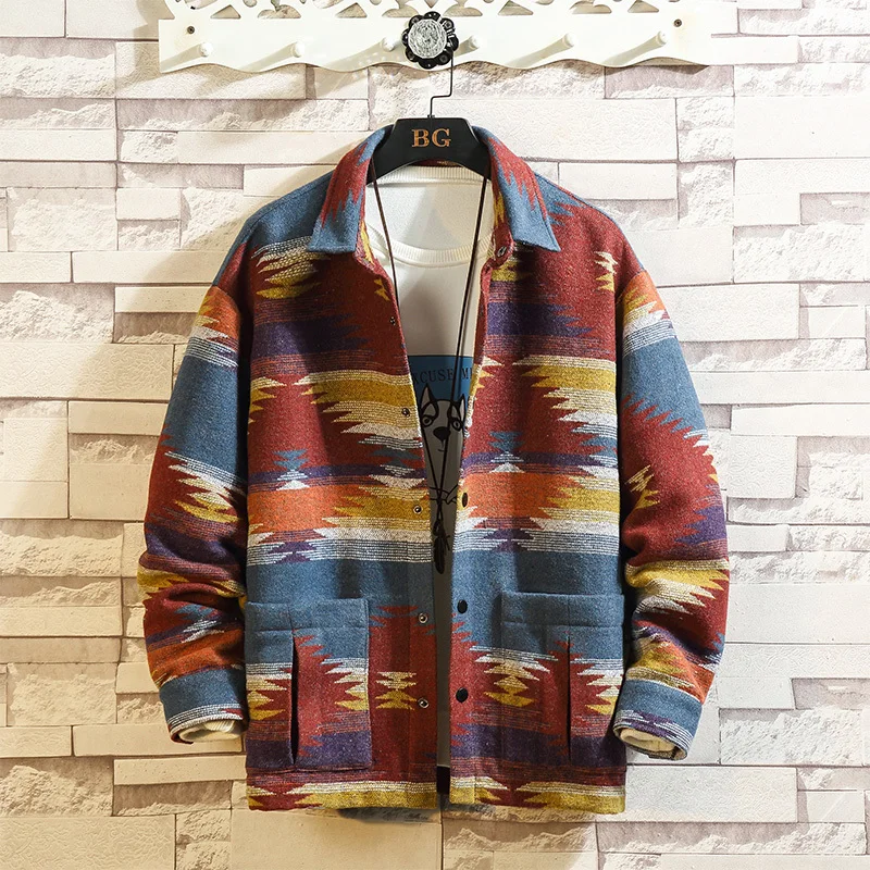 Autumn Woolen Jacket Men Fashion Retro Printing Casual Woolen Coat Men Streetwear Loose Overcoat Male Clothes Large Size M-5XL Autumn Woolen Jacket Men Fashion Retro Printing Casual Woolen Coat Men Streetwear Loose Overcoat Male Clothes Large Size M-5XL