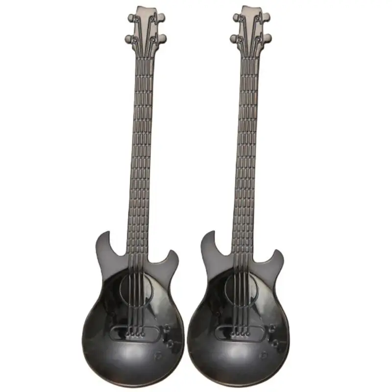 2pcs Black 2/4/7 шт. гитары чайная ложка комплект Нержавеющая сталь десертное мороженое столовые приборы Совок чайная ложка Кофе питьевой столовые приборы - Цвет: 2pcs Black