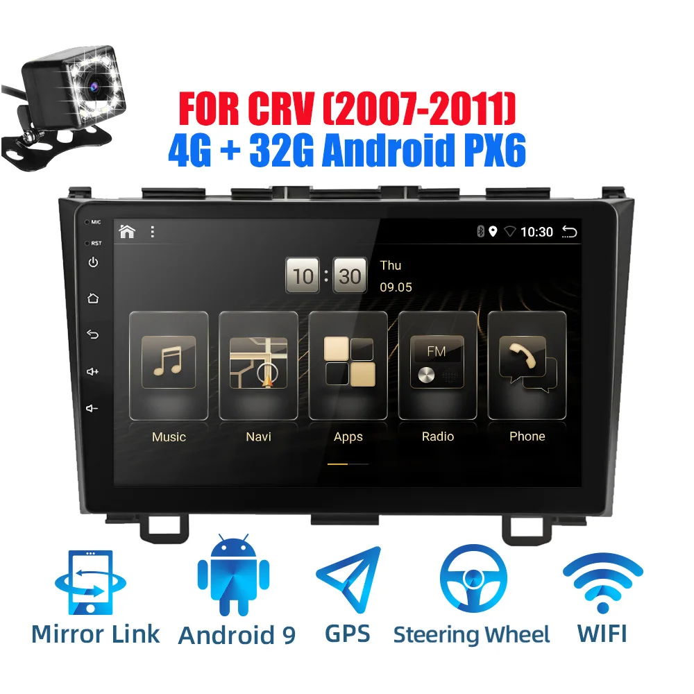 2din Android 9,0 Ouad Core PX6 Автомагнитола стерео для Honda CRV 2006-2011 gps Navi Аудио Видео плеер Wifi BT HDMI DAB - Цвет: Android PX6 CAM